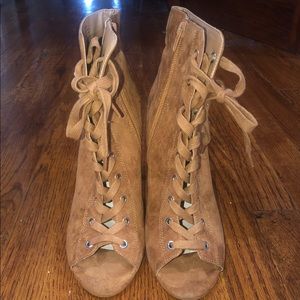 Cognac colored open toe booties - size 7.5